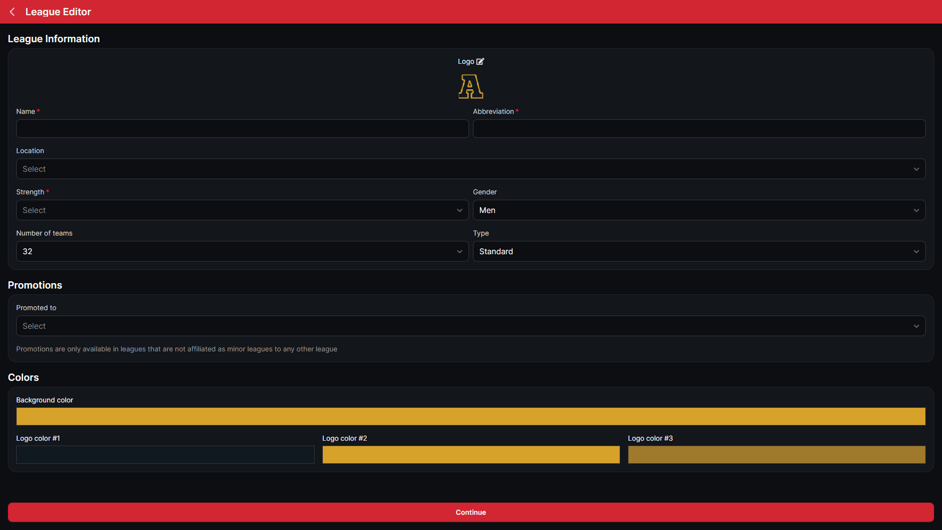 HLM Roster League Editor with league identity, team count, and structure settings